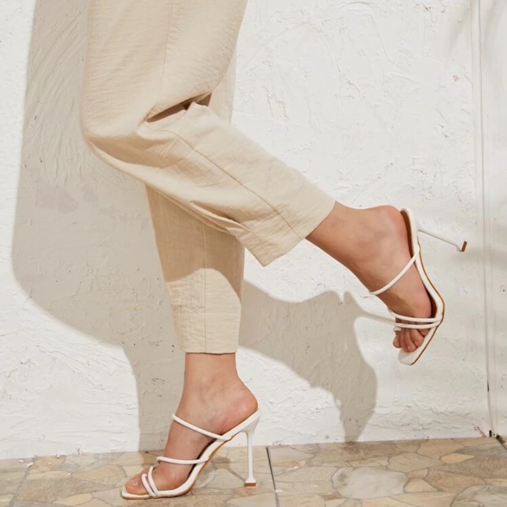 SHEIN White Open Toe Heeled Mules